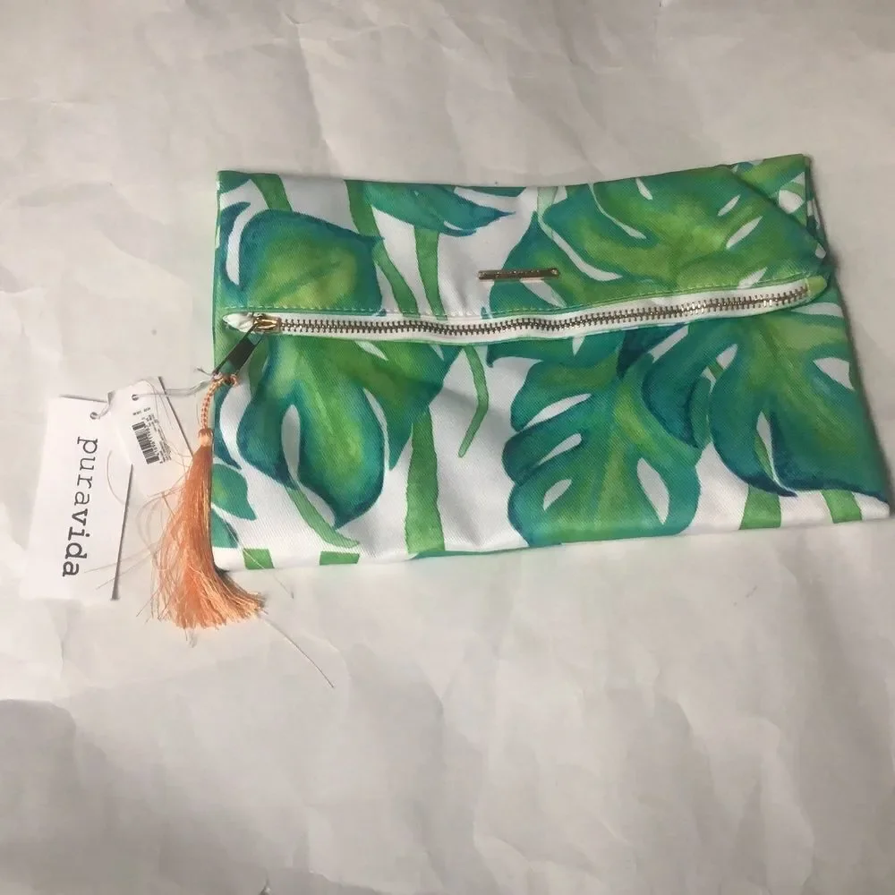 Pura Vida Monstera Leaf Print Toiletry Cosmetic Bag